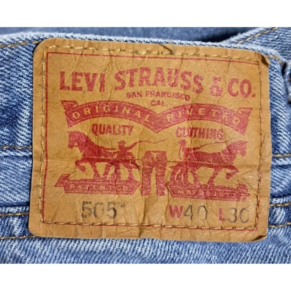 Levis 505 Regular Mens Jeans 40x30 Light Wash Whiskered Straight Leg Classic Den